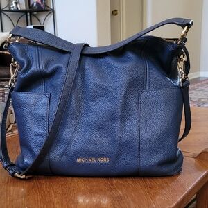 Michael Kors Blue Handbag with Soft Pebbled Leather and Gold Hardware